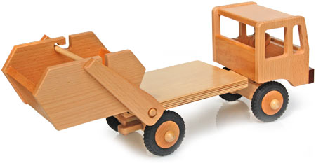 Spielzeugauto mit abgeladenem Container